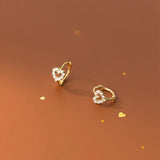 925 Silver Sweet Love Heart CZ Zircon Hoop Earrings For Women Girl