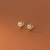 925 Silver Sweet Love Heart CZ Zircon Hoop Earrings For Women Girl