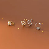 925 Silver Sweet Love Heart CZ Zircon Hoop Earrings For Women Girl