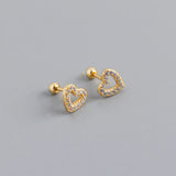925 Silver Love Heart Stud Earrings Zirconia Pierced Ear Bone Jewelry