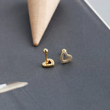 925 Silver Love Heart Stud Earrings Zirconia Pierced Ear Bone Jewelry