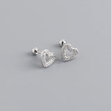 925 Silver Love Heart Stud Earrings Zirconia Pierced Ear Bone Jewelry