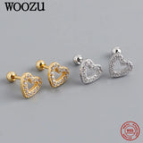 925 Silver Love Heart Stud Earrings Zirconia Pierced Ear Bone Jewelry