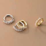 925 Silver Pearl Huggie Hoop Earrings Wedding Jewelry