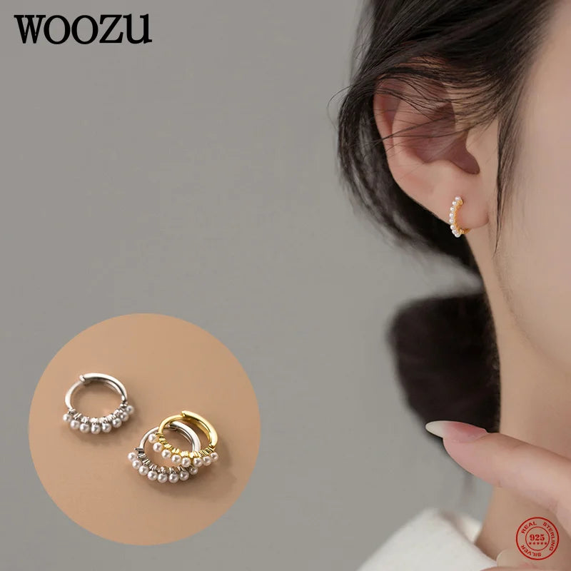 925 Silver Pearl Huggie Hoop Earrings Wedding Jewelry