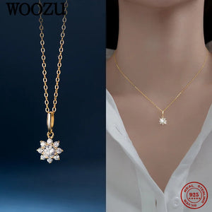 925 Silver Flower Diamond Pendant Necklaces Wedding Jewelry
