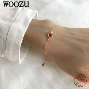 925 Silver Red CZ Link Bracelet Women's French Rock Party Jewelry