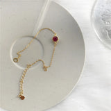 925 Silver Red CZ Link Bracelet Women's French Rock Party Jewelry