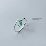 925 Silver Green Zircon Open Rings for Women Statement Jewellery