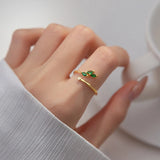 925 Silver Green Zircon Open Rings for Women Statement Jewellery