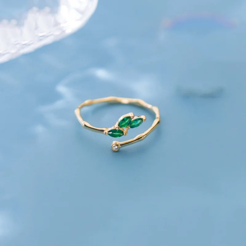 925 Silver Green Zircon Open Rings for Women Statement Jewellery