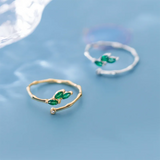 925 Silver Green Zircon Open Rings for Women Statement Jewellery