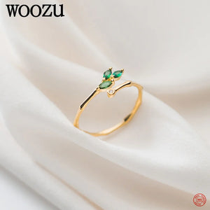 925 Silver Green Zircon Open Rings for Women Statement Jewellery