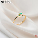 925 Silver Green Zircon Open Rings for Women Statement Jewellery