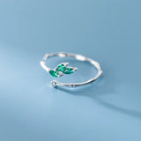 925 Silver Green Zircon Open Rings for Women Statement Jewellery