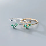 925 Silver Green Zircon Open Rings for Women Statement Jewellery