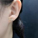 925 Silver Zircon Bow Stud Earrings for Women Party Jewelry
