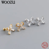 925 Silver Zircon Bow Stud Earrings for Women Party Jewelry