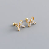 925 Silver Zircon Bow Stud Earrings for Women Party Jewelry