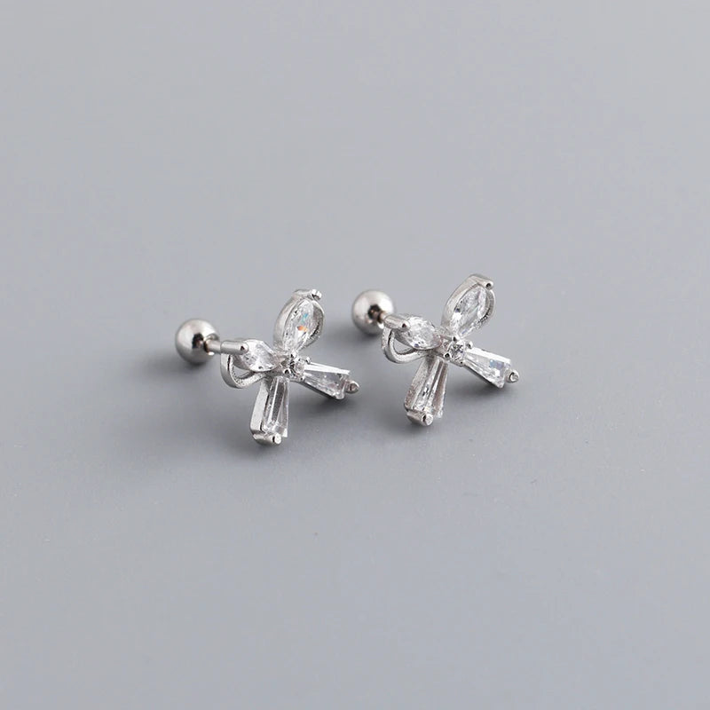 925 Silver Zircon Bow Stud Earrings for Women Party Jewelry