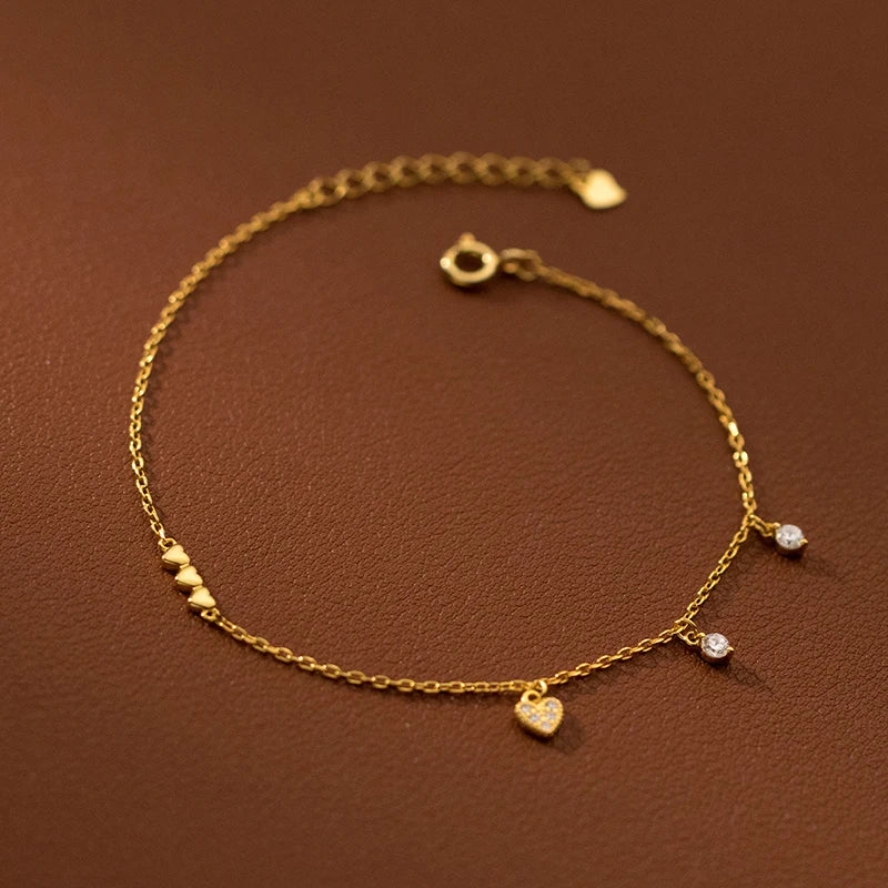 925 Silver Heart Stone Bracelet for Women Teen Sweet Jewelry