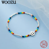 925 Silver Smile Face Colour Beads Bracelet Punk Summer Jewelry