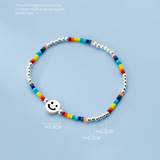 925 Silver Smile Face Colour Beads Bracelet Punk Summer Jewelry