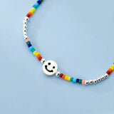 925 Silver Smile Face Colour Beads Bracelet Punk Summer Jewelry