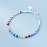 925 Silver Smile Face Colour Beads Bracelet Punk Summer Jewelry