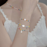 925 Silver Smile Face Colour Beads Bracelet Punk Summer Jewelry