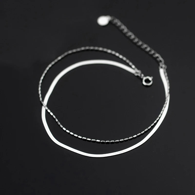 925 Silver Snake Bone Link Chain Anklet for Women
