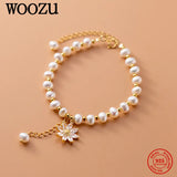 925 Silver Baroque Pearls Flower CZ Charm Bracelets Wedding Gift