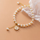925 Silver Baroque Pearls Flower CZ Charm Bracelets Wedding Gift