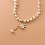 925 Silver Baroque Pearls Flower CZ Charm Bracelets Wedding Gift