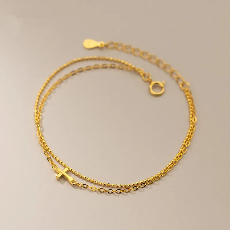 925 Silver Cross Bead Chain Bracelet for Women