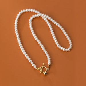 925 Silver Baroque Pearl Clavicle Necklace European Punk Jewelry
