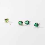 925 Silver Green Emerald Diamond Stud Earrings for Women