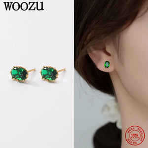 925 Silver Green Emerald Diamond Stud Earrings for Women