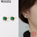 925 Silver Green Emerald Diamond Stud Earrings for Women