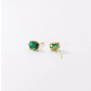 925 Silver Green Emerald Diamond Stud Earrings for Women
