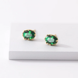 925 Silver Green Emerald Diamond Stud Earrings for Women
