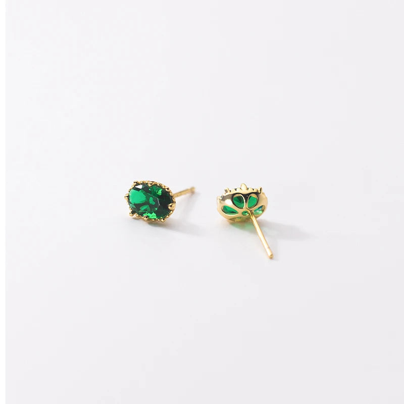 925 Silver Green Emerald Diamond Stud Earrings for Women