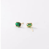 925 Silver Green Emerald Diamond Stud Earrings for Women