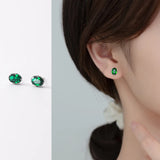 925 Silver Green Emerald Diamond Stud Earrings for Women