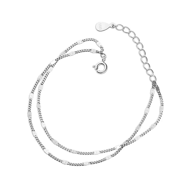 925 Silver Minimalist Punk Double Layer Chain Bracelets For Women