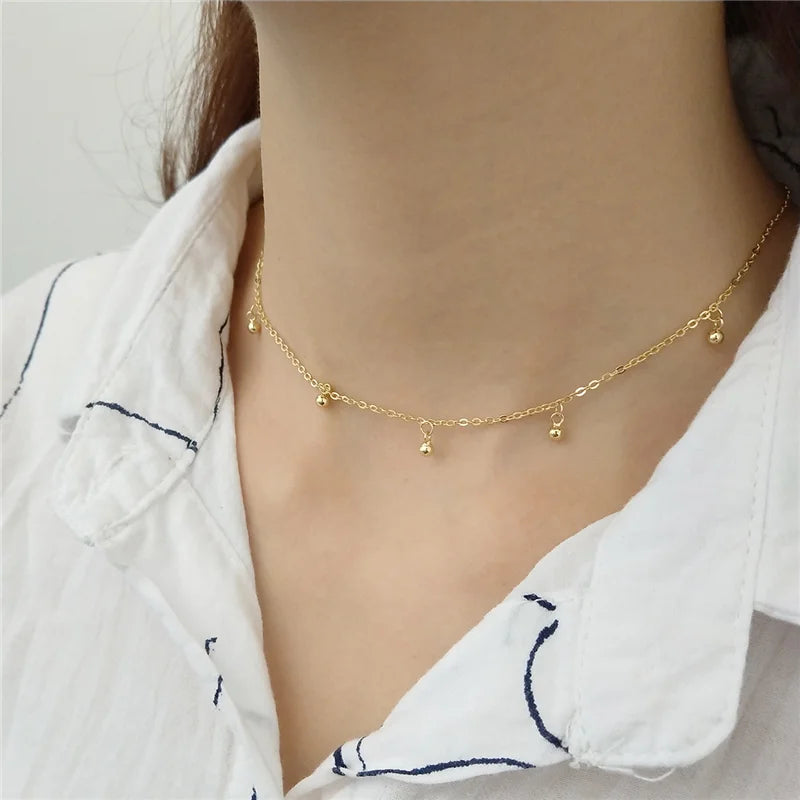 925 Silver Small Round Balls Clavicle Necklace for Women
