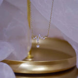 925 Silver Wave Love Zircon Pendant Necklace Plated 14k