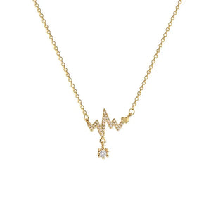925 Silver Wave Love Zircon Pendant Necklace Plated 14k