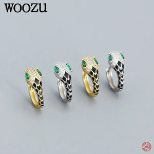 925 Silver Green Zircon Snake Huggie Hoop Earrings
