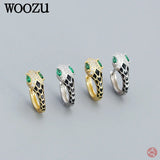 925 Silver Green Zircon Snake Huggie Hoop Earrings